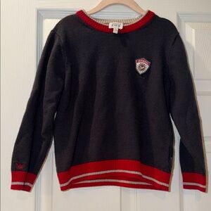 Boys Armani Junior blue Sweater with Red Trim and Crest Cotton/wool blend.